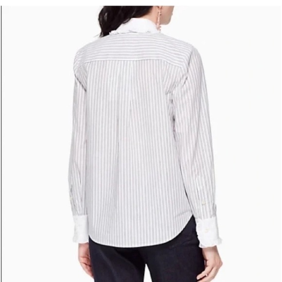 KATE SPADE Stripe Ruffle Floral Embroidered Button Down Shirt - Picture 2 of 12
